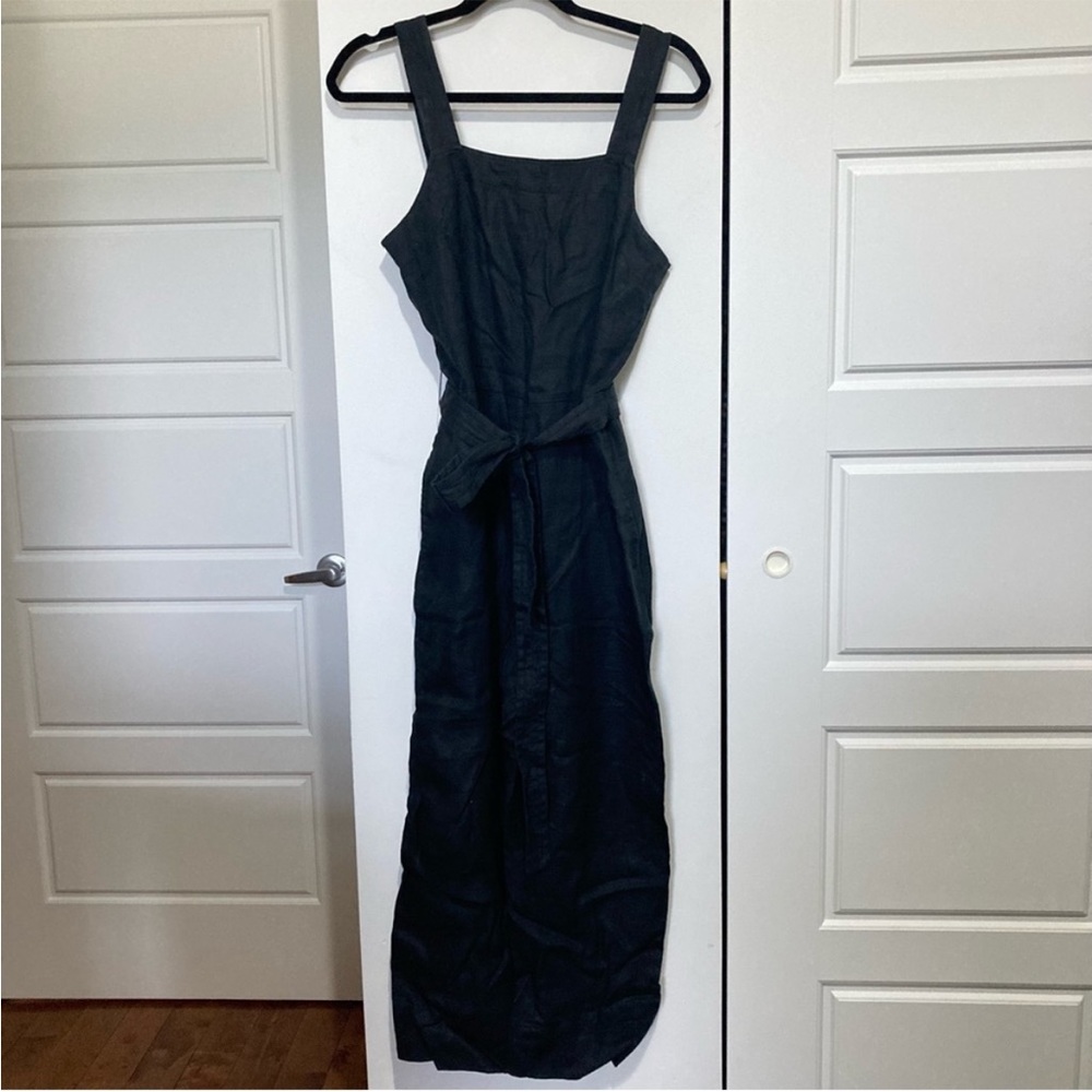Everlane Linen Square-Neck Jumpsuit, Black, size 4 - Picture 2 of 6